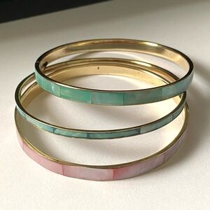 Vintage Brass & Shell Inlay Bangle Bracelets
